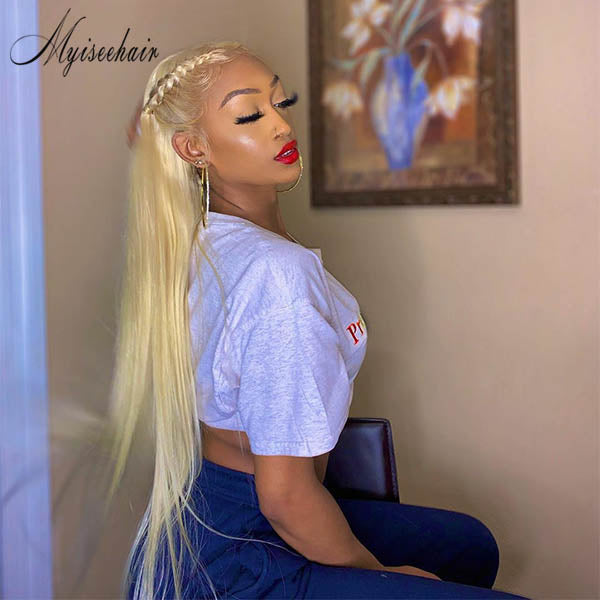 MYISEEHAIR STRAIGHT BLONDE #613 COLOR TRANSPARENT LACE LACE FRONT WIG ISEE64 