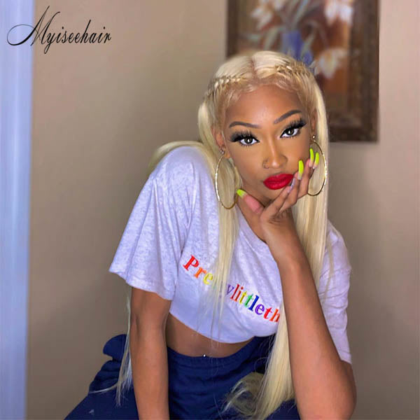 MYISEEHAIR STRAIGHT BLONDE #613 COLOR TRANSPARENT LACE LACE FRONT WIG ISEE64 
