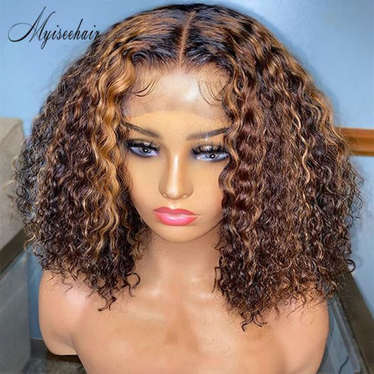 MYISEEHAIR Short Curly Highlight Color 200% Density Front Wig With Bleached ISEE48
