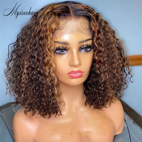MYISEEHAIR Short Curly Highlight Color 200% Density Front Wig With Bleached ISEE48