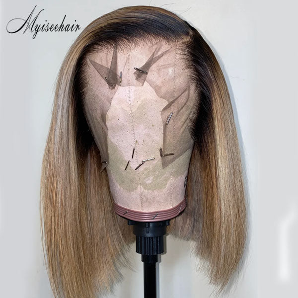 MYISEEHAIR T1B/27 COLOR BOB VIRGIN HUMAN HAIR LACE FRONT WIG WITH BLEACHED KNOTSISEE26