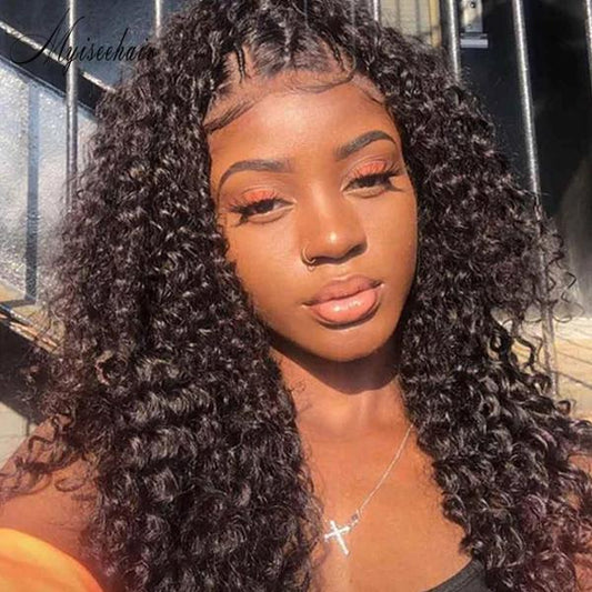 MYISEEHAIR THICK SPIRAL CURLY HD LACE 13*6 LACE FRONT HUMAN HAIR WIG WITH FAKE SCALP ISEE12