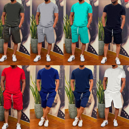Men's Cotton Short Sleeve Shorts Suit Casual Sportswear L130