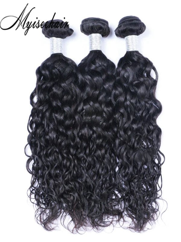 Myiseehair 3 Bundles/Pack Huamn Virgin Hair Weave Ocean Wave Natural Black Color