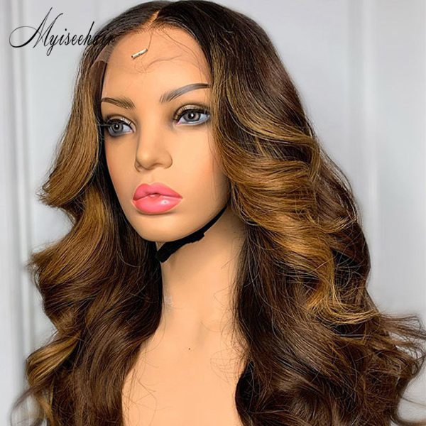 Myiseehair Golden Highlight Wavy 150% Density Lace Front Wig ISEE37