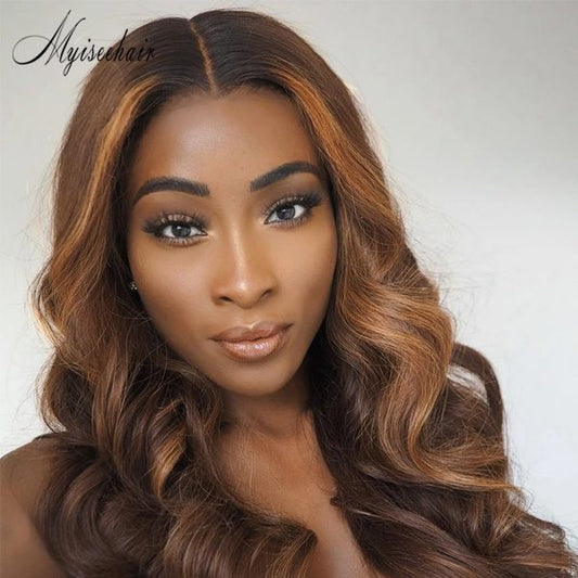  Myiseehair Golden Highlight Wavy 150% Density Lace Front Wig ISEE37
