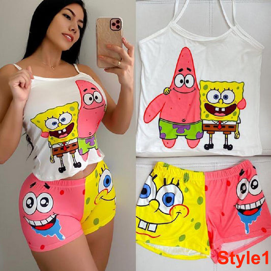 Short Sleeve Casual Cartoon Anime Summer Pants Suits L164