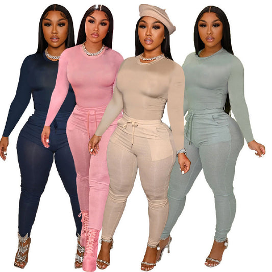 Solid Color Casual String Pocket Two-Piece Set L186