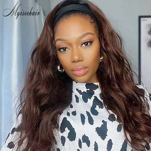 T1B#4 Color Best Virgin Human Hair Headband Wavy Wig ISEE107