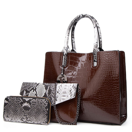 Tote Bag Trend Single Shoulder Croco Top Handle Bag 3 Pieces L123