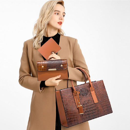 Women's Crocodile Pattern Shoulder Bag Large Capacity Three-piece Set L197