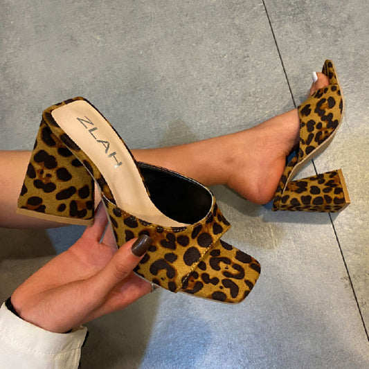 Women's Square Head High Heel Slippers L194