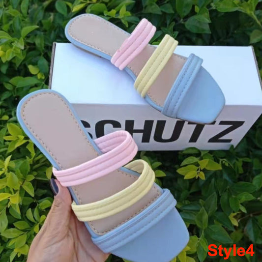 Women's Square Toe Flat Bottom Woven Hollow Slippers L149