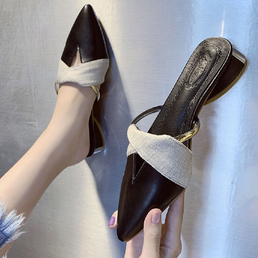 Women's Summer Thick Heel Shoes Toe Pointed Toe Slippers L196