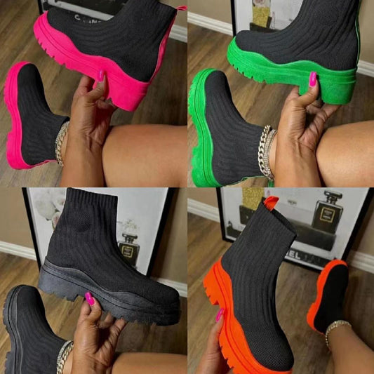 Women's mid-heel knitted elastic wool short boots L234