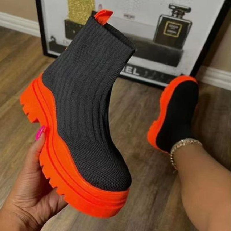 Women's mid-heel knitted elastic wool short boots L234