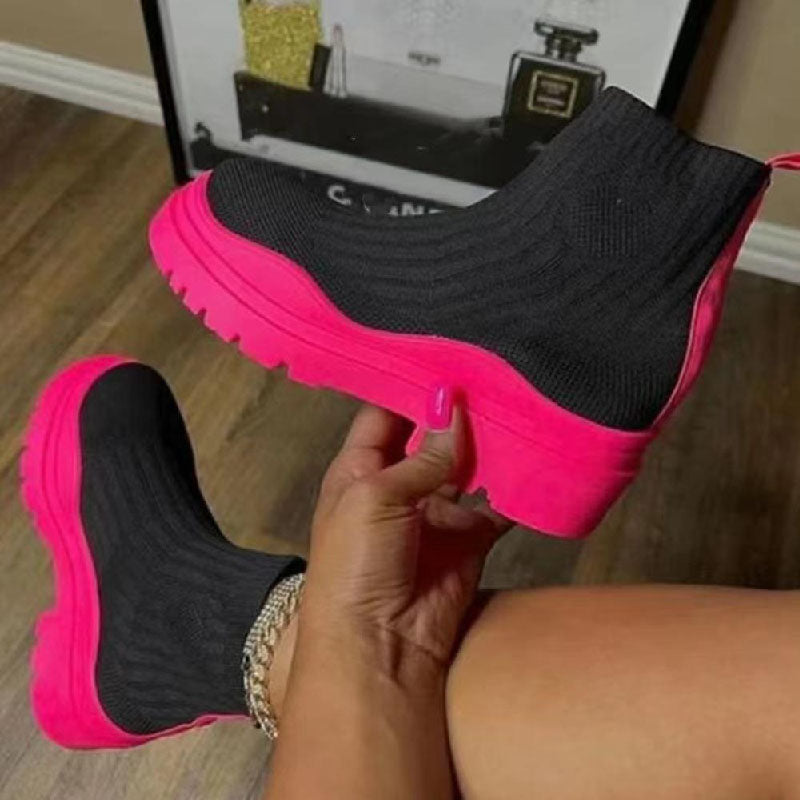 Women's mid-heel knitted elastic wool short boots L234