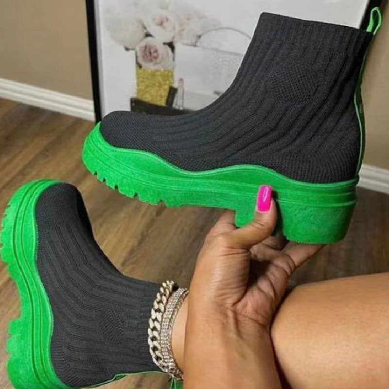 Women's mid-heel knitted elastic wool short boots L234