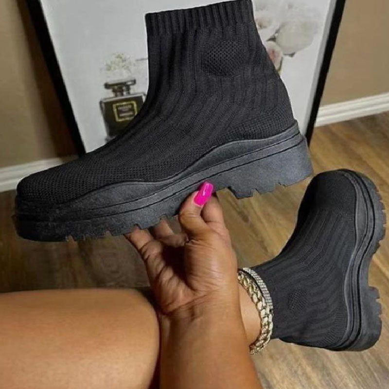 Women's mid-heel knitted elastic wool short boots L234