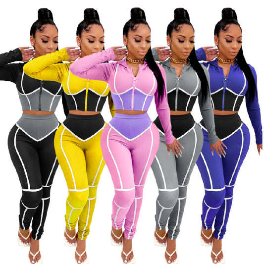 Yoga Clothes Contrast Color Tight Tight Two Piece Sports Suit L137